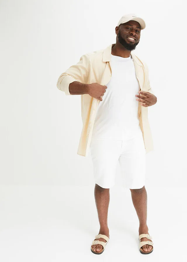 Bermudas vaqueras elásticas con corte normal (2 unidades) Denim claro + sarga blanca